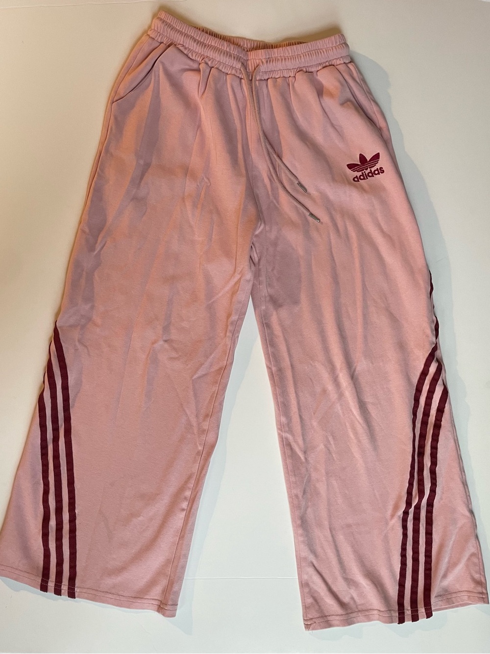 adidas Kids Light Pink Joggers with Burgundy Stripe Accents